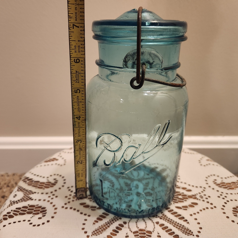 Vintage Ball Ideal Aqua Blue Glass Mason Jar Mold #4 With Lid And Bail - Picture 2 of 10